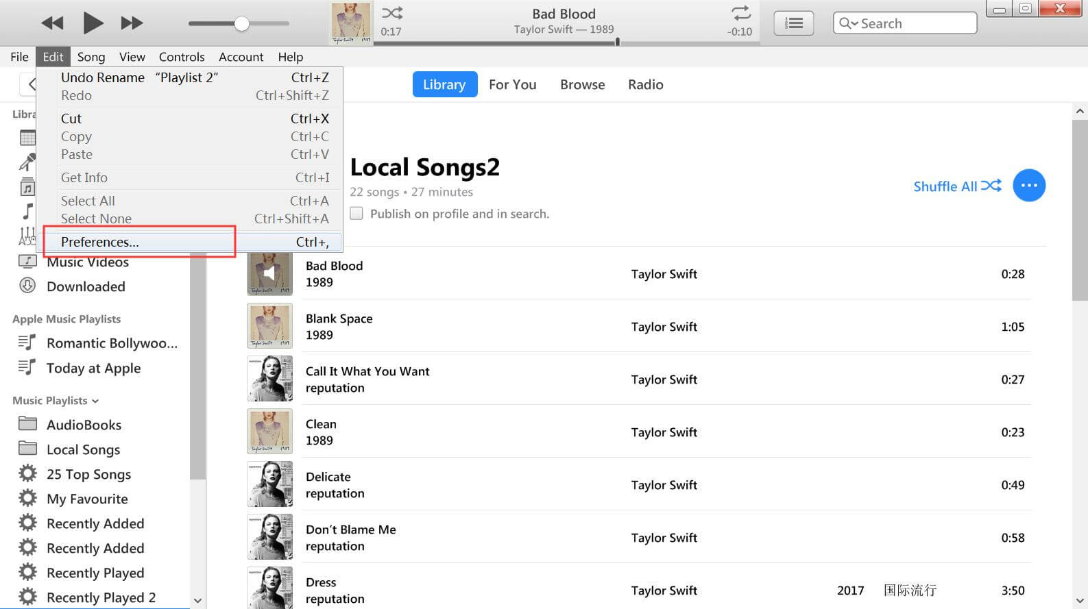 انتقل إلى تفضيلات iTunes