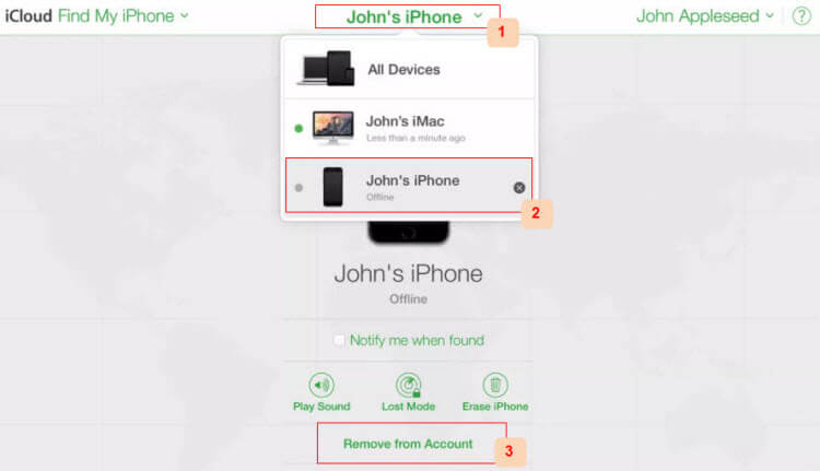 supprimer l'iphone du compte via icloud