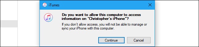 click Continue to allow computer access iphone