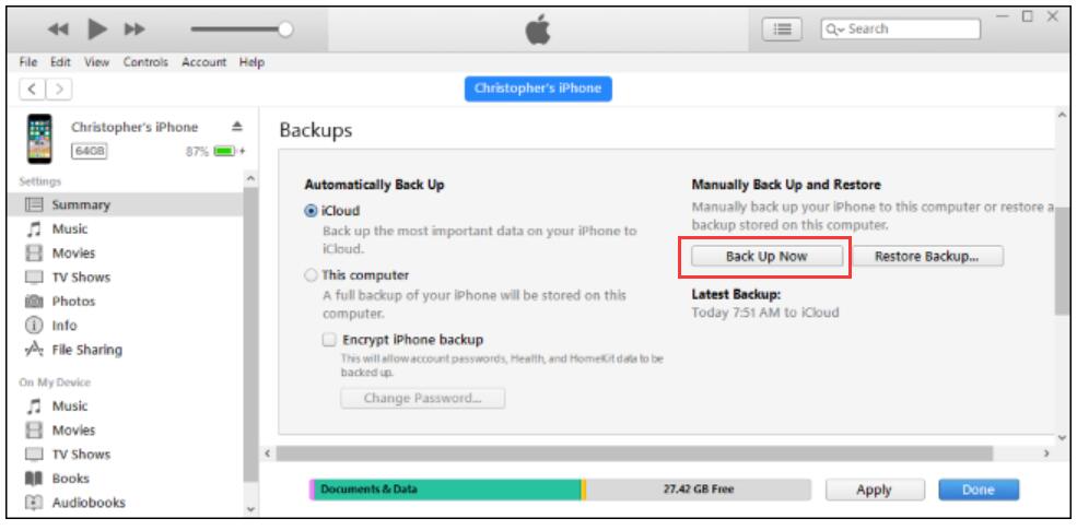 copia de seguridad de iPhone a iTunes