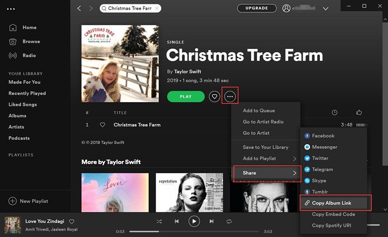 sao chép liên kết bài hát Spotify