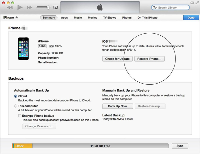 desbloquear iPhone a través de la restauración de iTunes