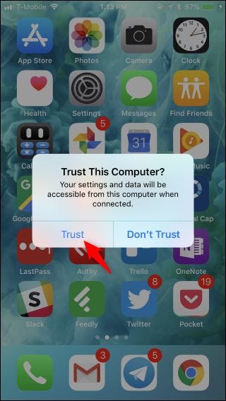 натисніть «Довіряти цьому комп’ютеру» на iPhone