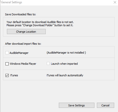 general settings of audible download-manager