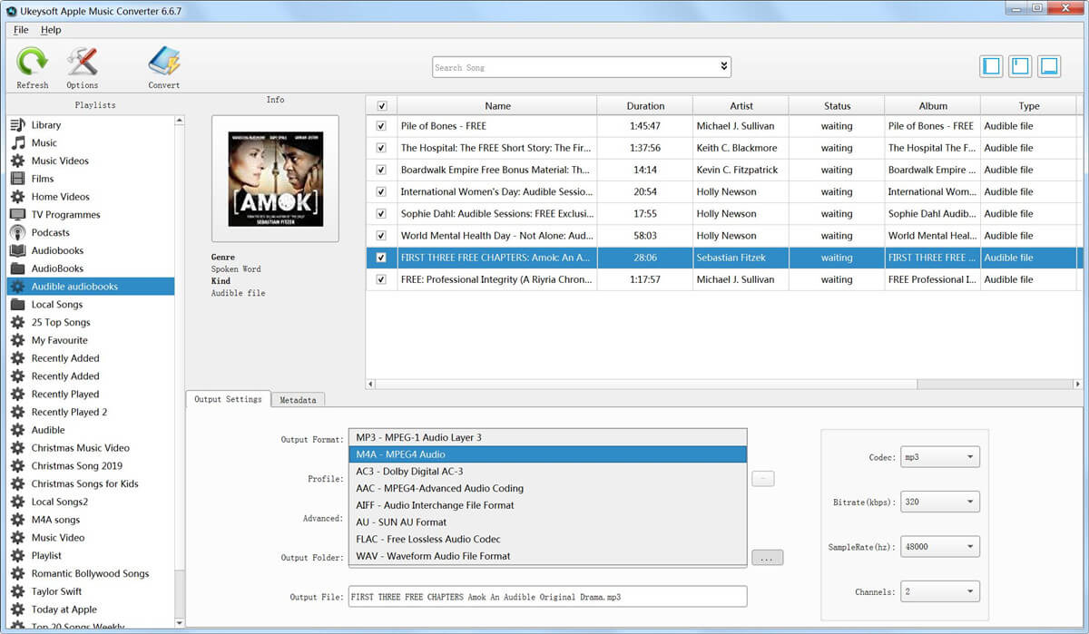 Pilih M4A sebagai Format Output