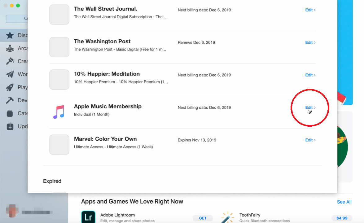 cancel apple music on mac catalina