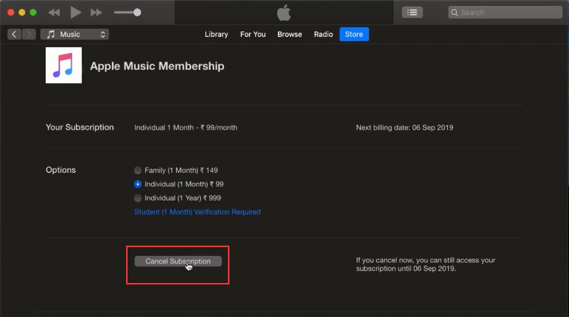 cancel apple music subscription from iTunes