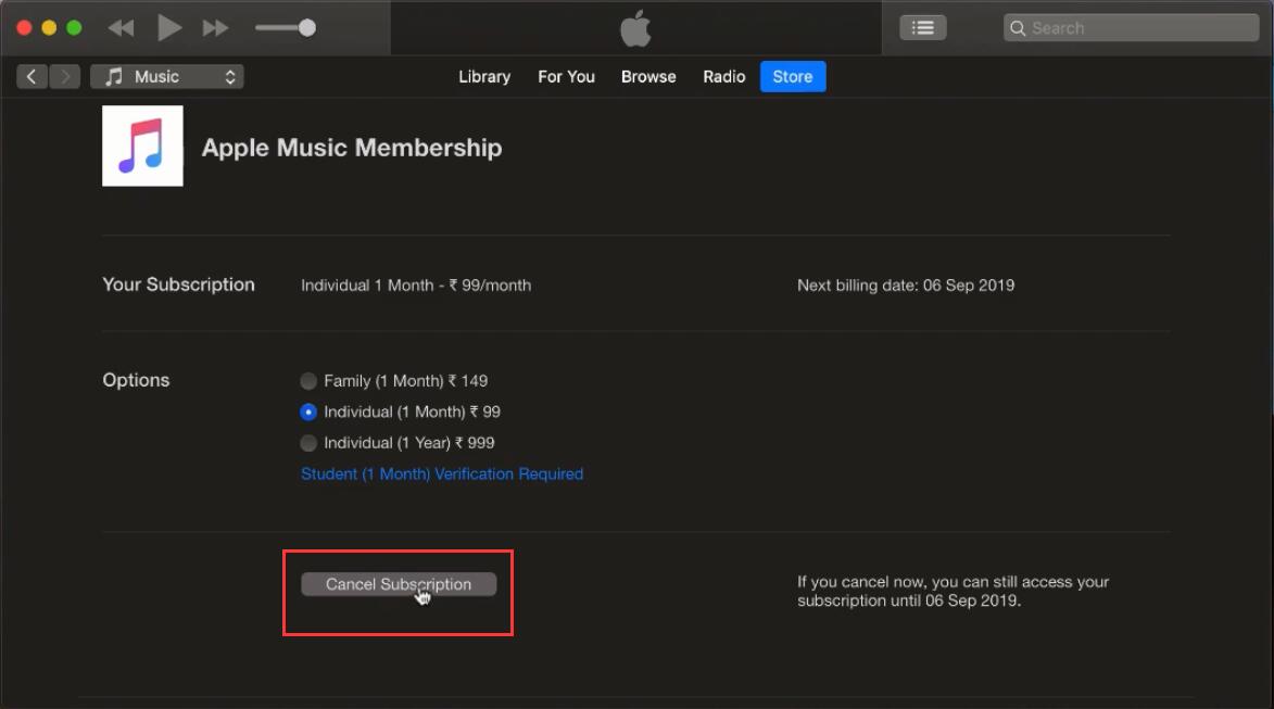 résilier l'abonnement Apple Music sur iTunes