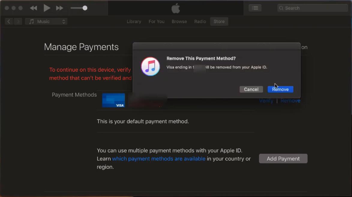 confirm remove payment method