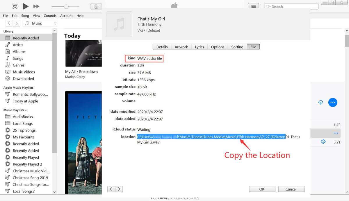 copy location in iTunes