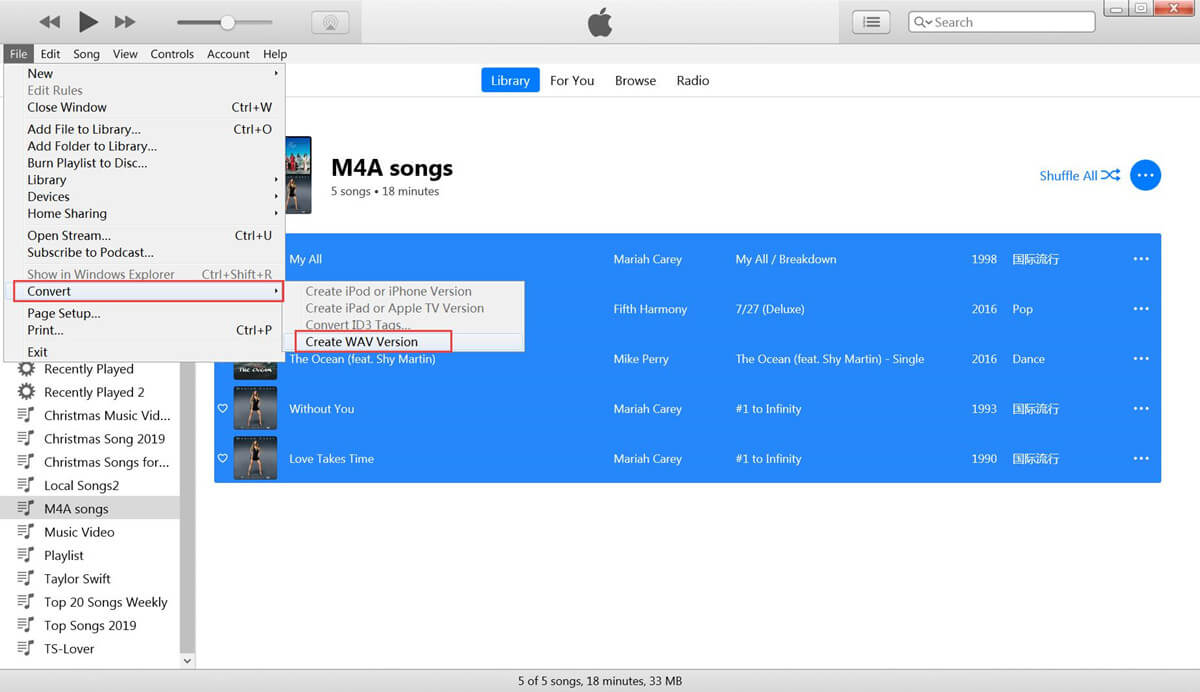 convert songs to WAV with iTunes