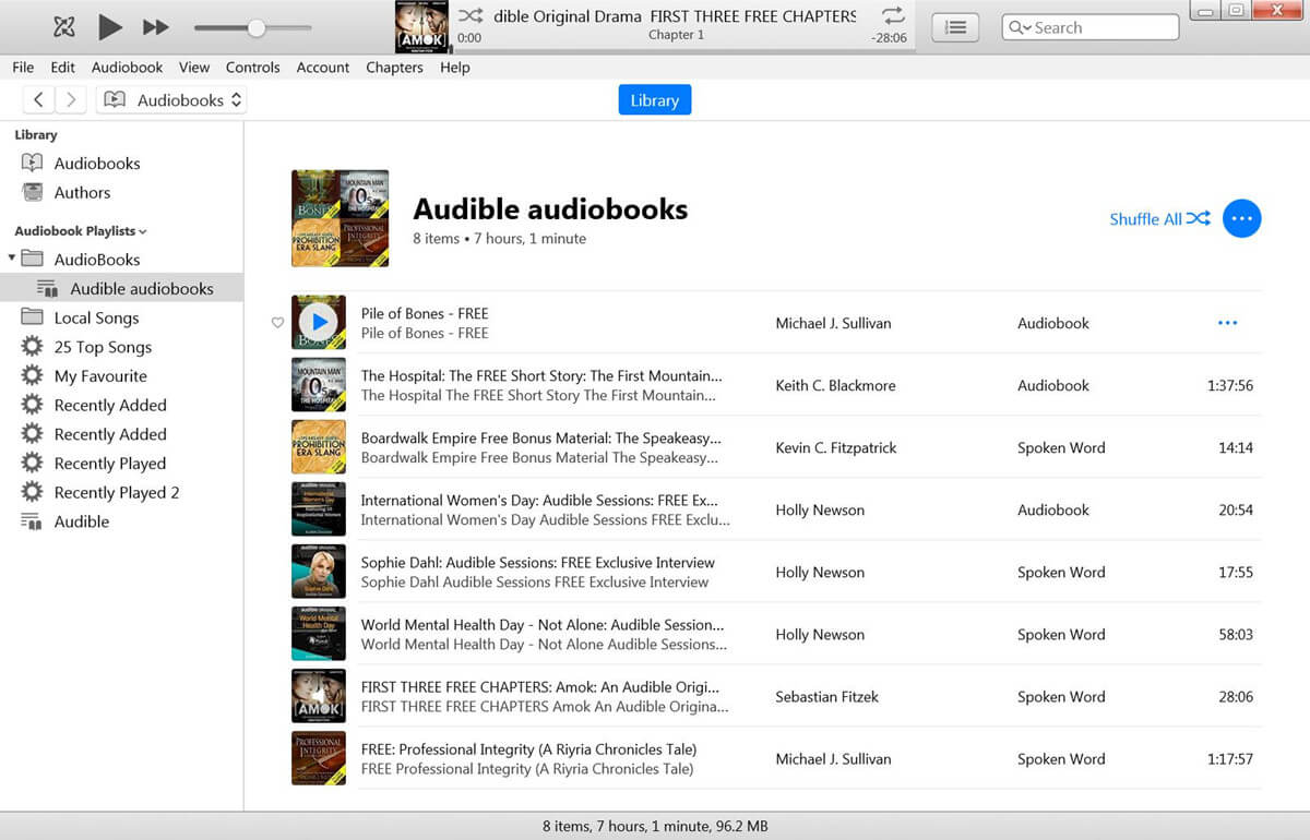 play Audible AA audiobooks with iTunes