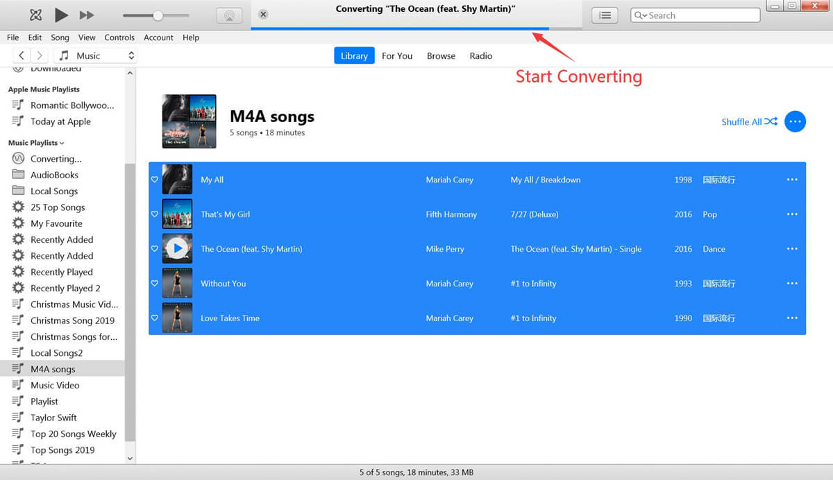 iTunes convertit la chanson en wav