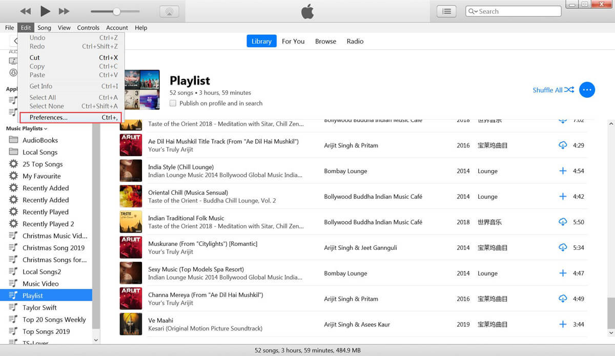 تفضيلات iTunes