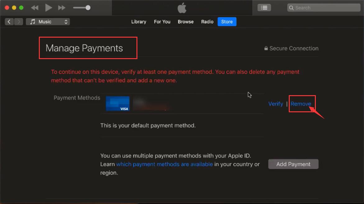 manage remove payments