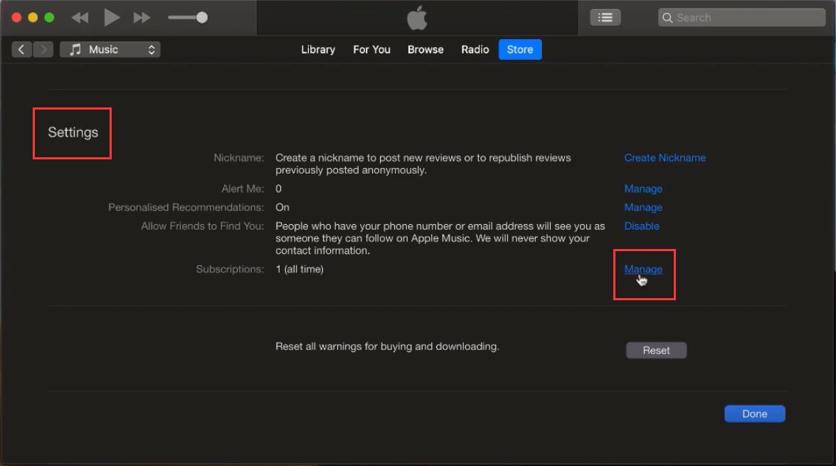 setting for subscriptions