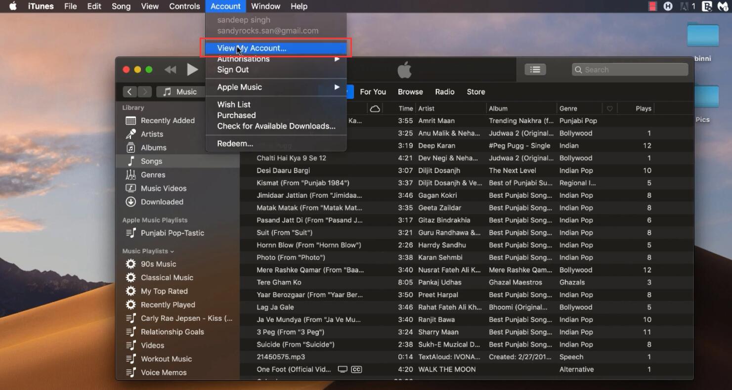view my account itunes