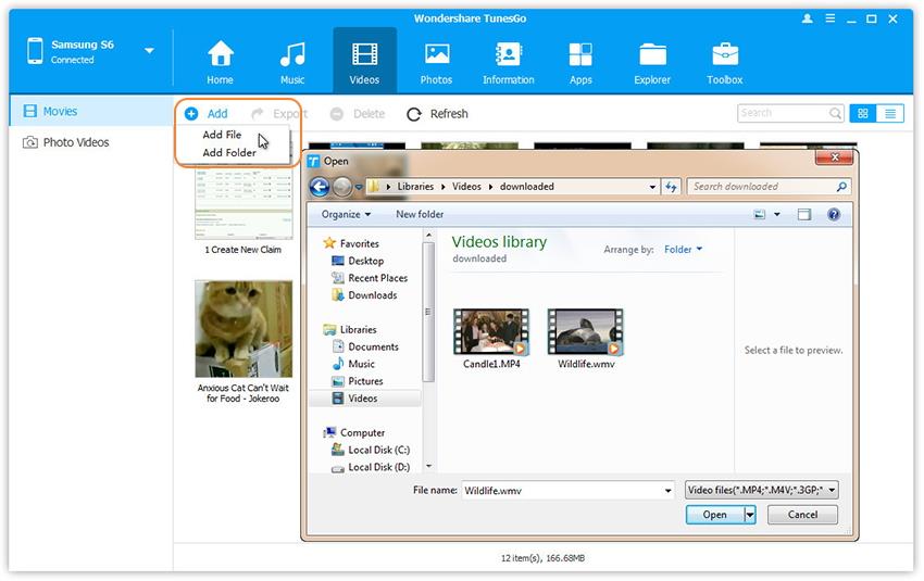import videos from pc to samsung galaxy s20