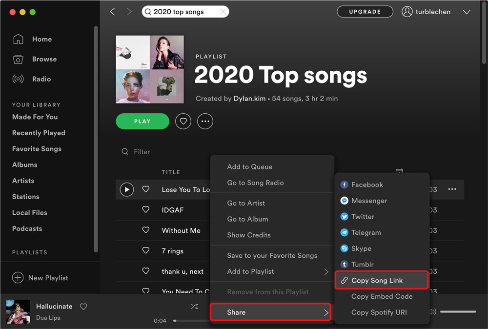 copy spotify music link