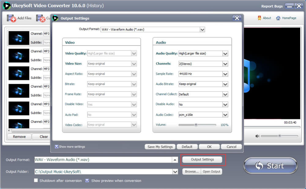 output profile settings