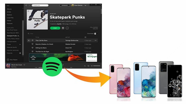 Spotifyの音楽をsamsung galaxy s20に同期する