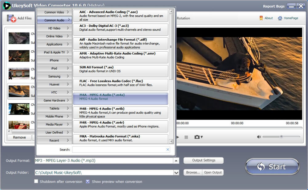 lebih banyak format audio output