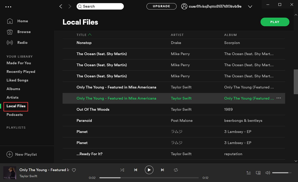 mainkan fail tempatan spotify