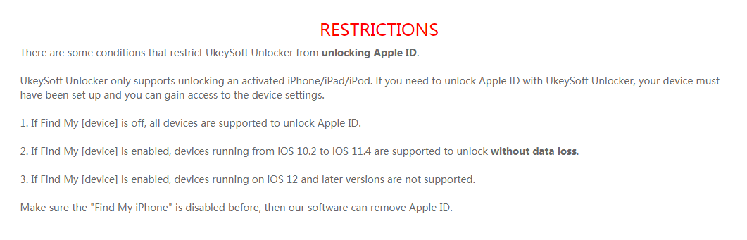 restrições de remoção do ID da Apple