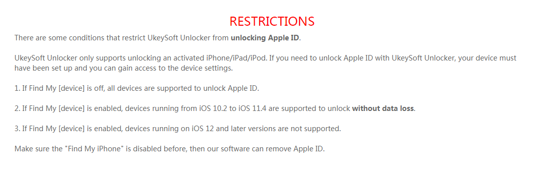 restrictions de suppression de l'identifiant apple