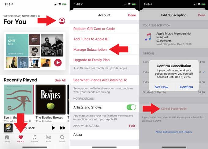 отменить подписки Apple Music от Android