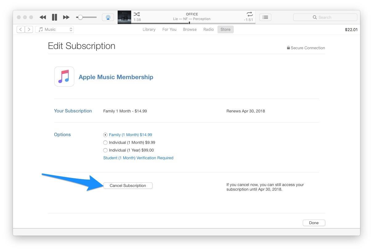 cancel apple music subscriptions using itunes