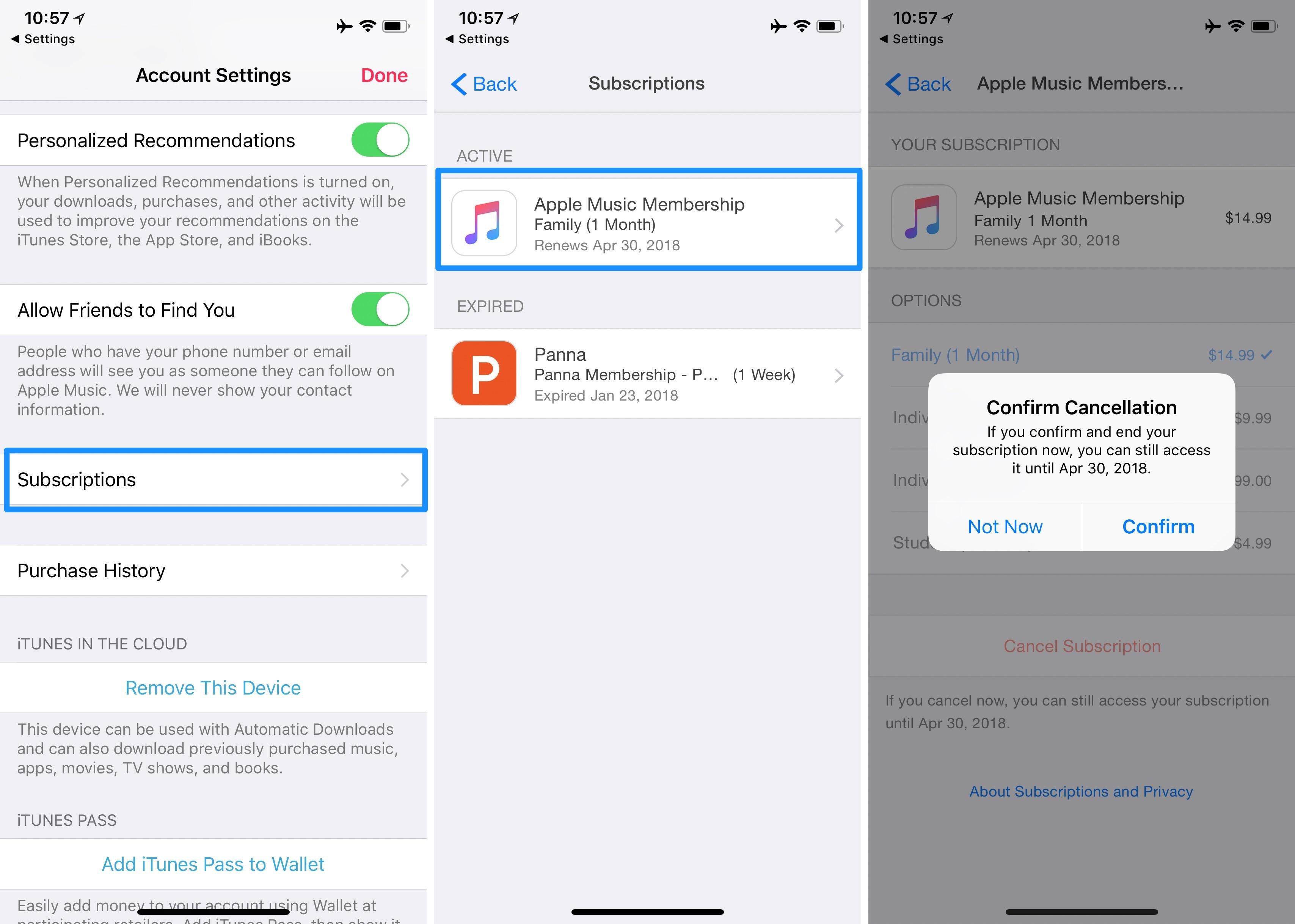 cancel apple music subscriptions from iphone
