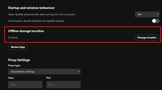 αλλαγή χώρου αποθήκευσης τραγουδιών Spotify Offline