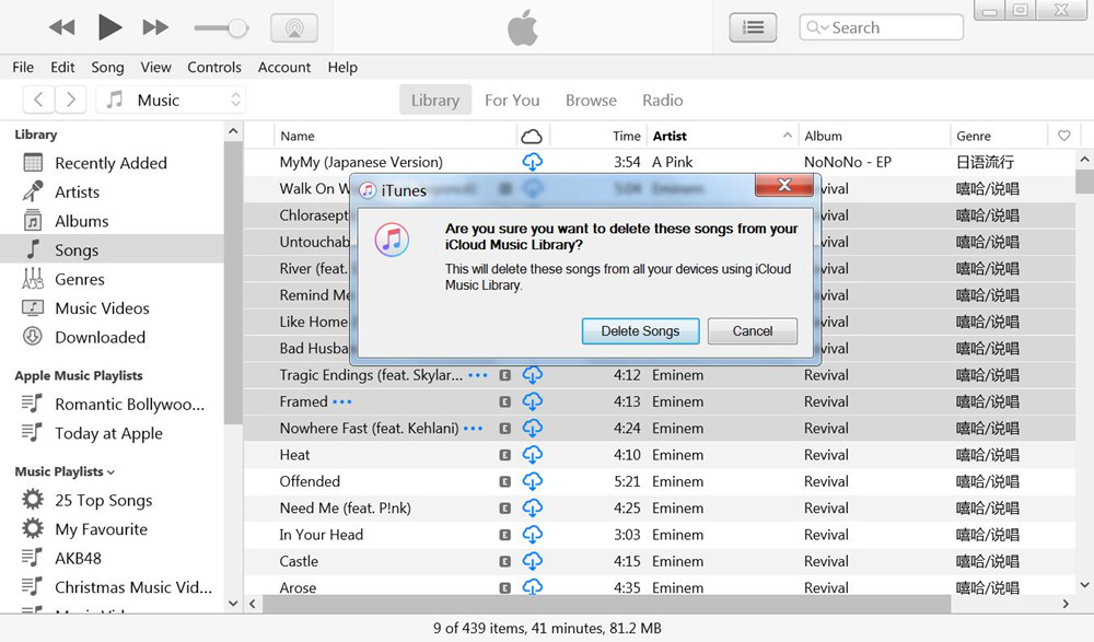 delete iTunes songs