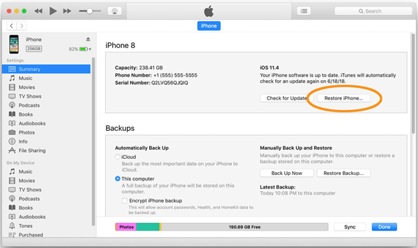 reset iphone with itunes