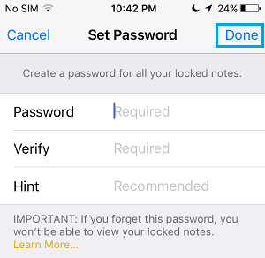 установить пароль для заметок iphone