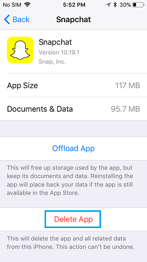 delete snapchat phầm mềm on iphone