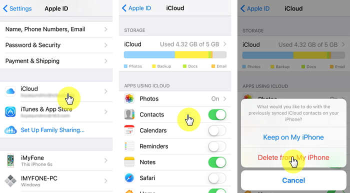 стереть контакты через icloud