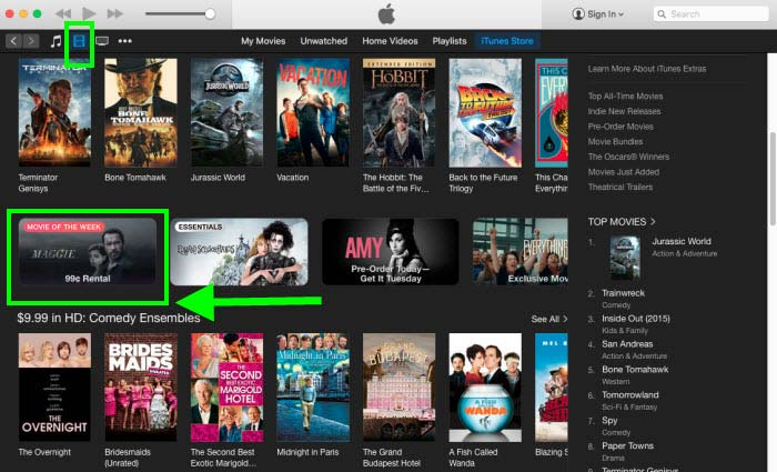 find the $0.99 rental movie on itunes