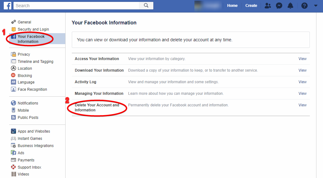 supprimer le compte facebook