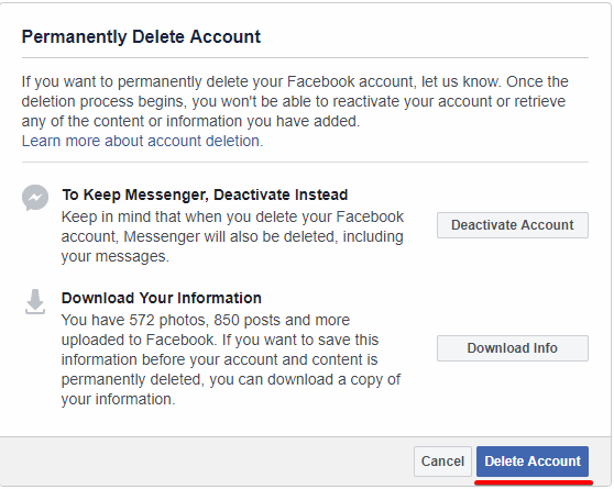 verwijder facebook account