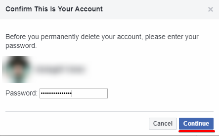 ใส่รหัสผ่านเพื่อลบ facebook