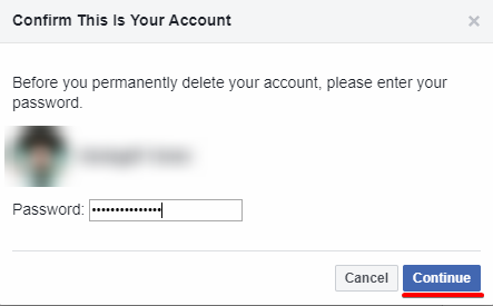 enter password to delete facebook