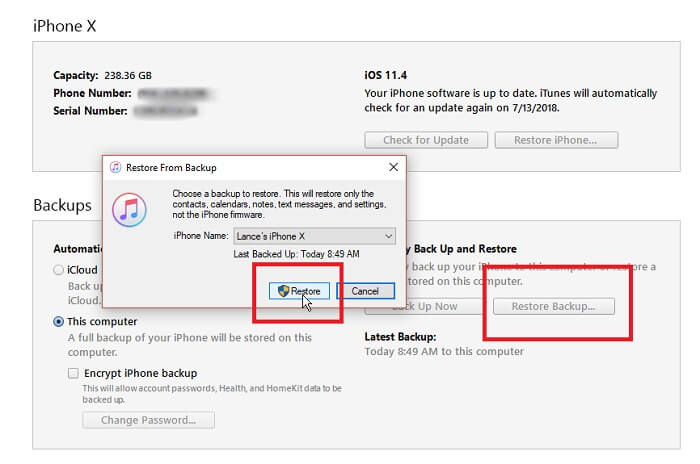 Unlock iPhone X via iTunes