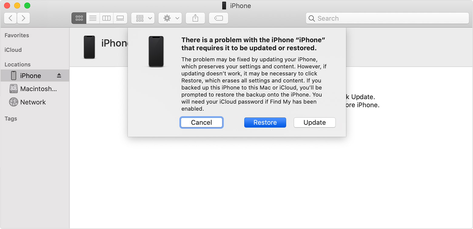 Apple Finder восстановит iphone в режиме восстановления