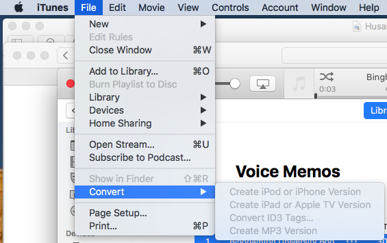 use o itunes para converter notas de voz em mp3