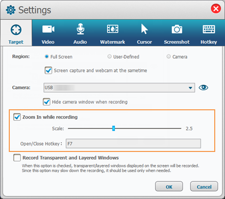 enable Zoom in while recording