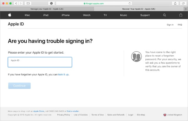 ป้อน Apple ID บน iForgot