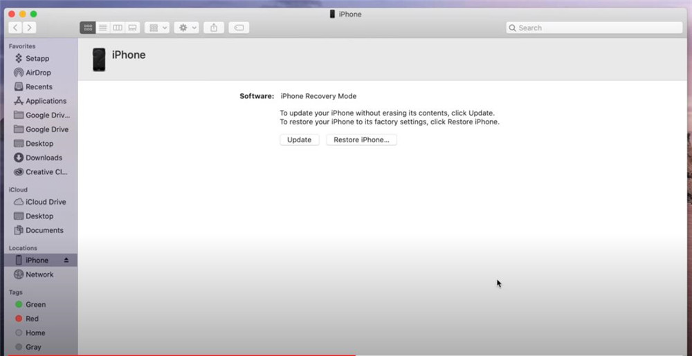 finder restore iPhone on mac