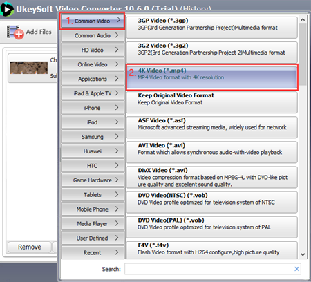 select 4k video output format
